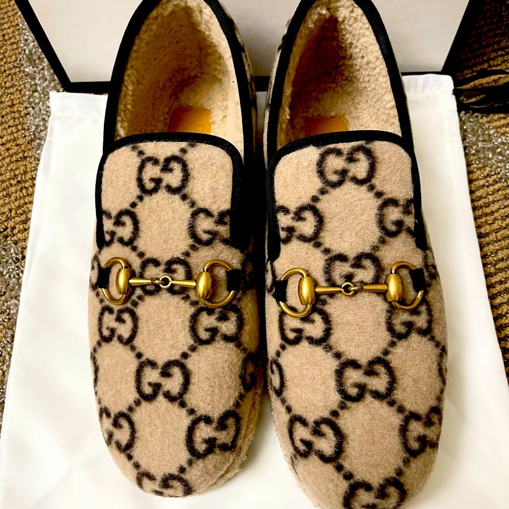 100% Authentic New Gucci Wool GG Fria Horsebit Loafers